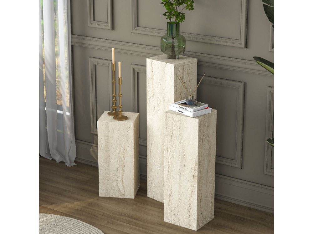 Set di tavolini in legno "AD106" - 20 x 18 x 80 cm - Travertino