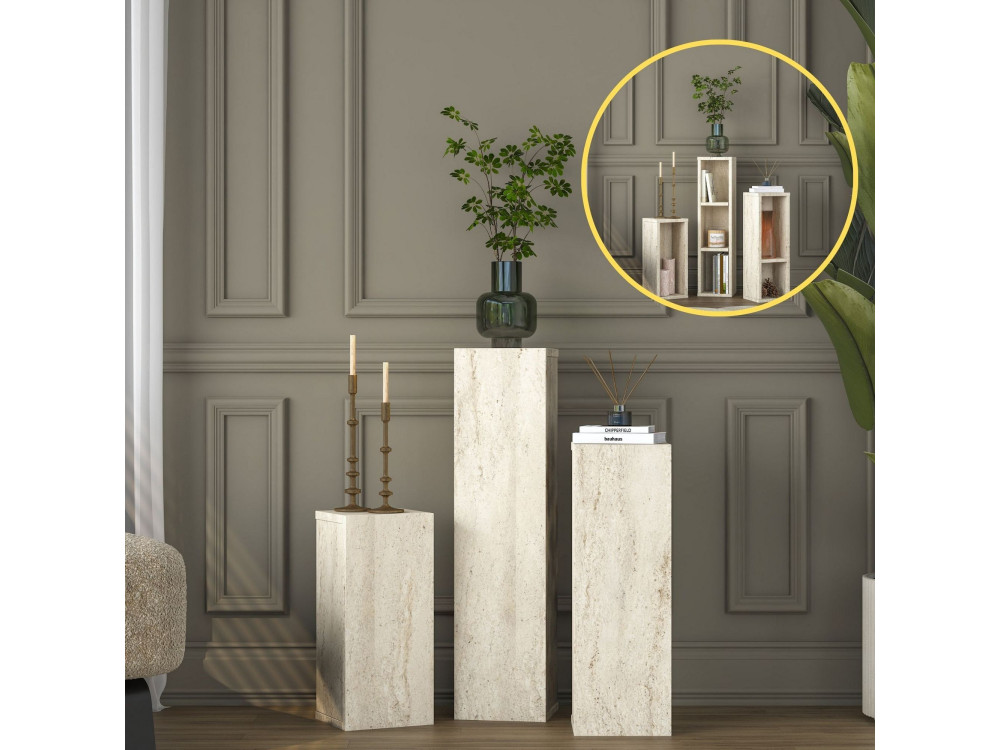 Set di tavolini in legno "AD106" - 20 x 18 x 80 cm - Travertino
