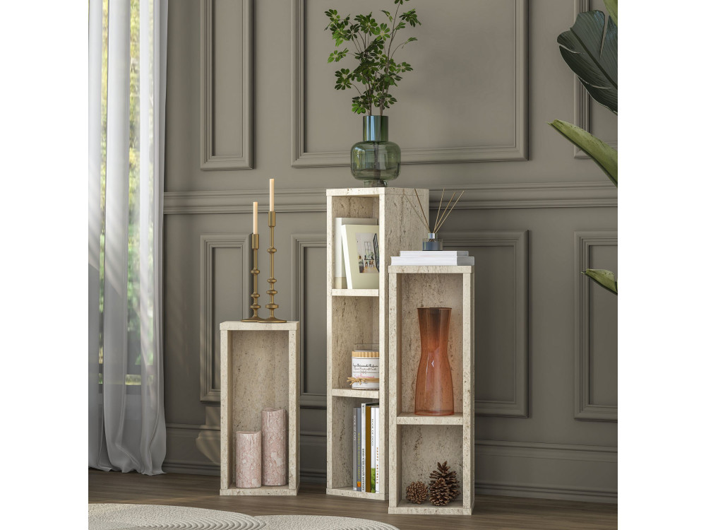 Set di tavolini in legno "AD106" - 20 x 18 x 80 cm - Travertino