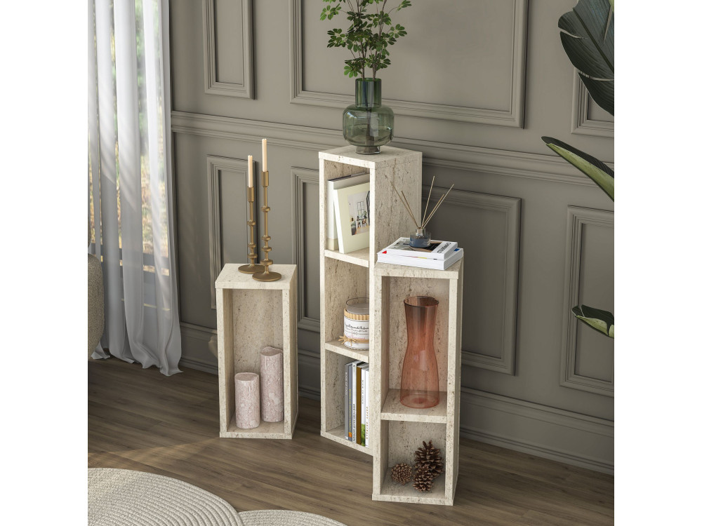 Set di tavolini in legno "AD106" - 20 x 18 x 80 cm - Travertino