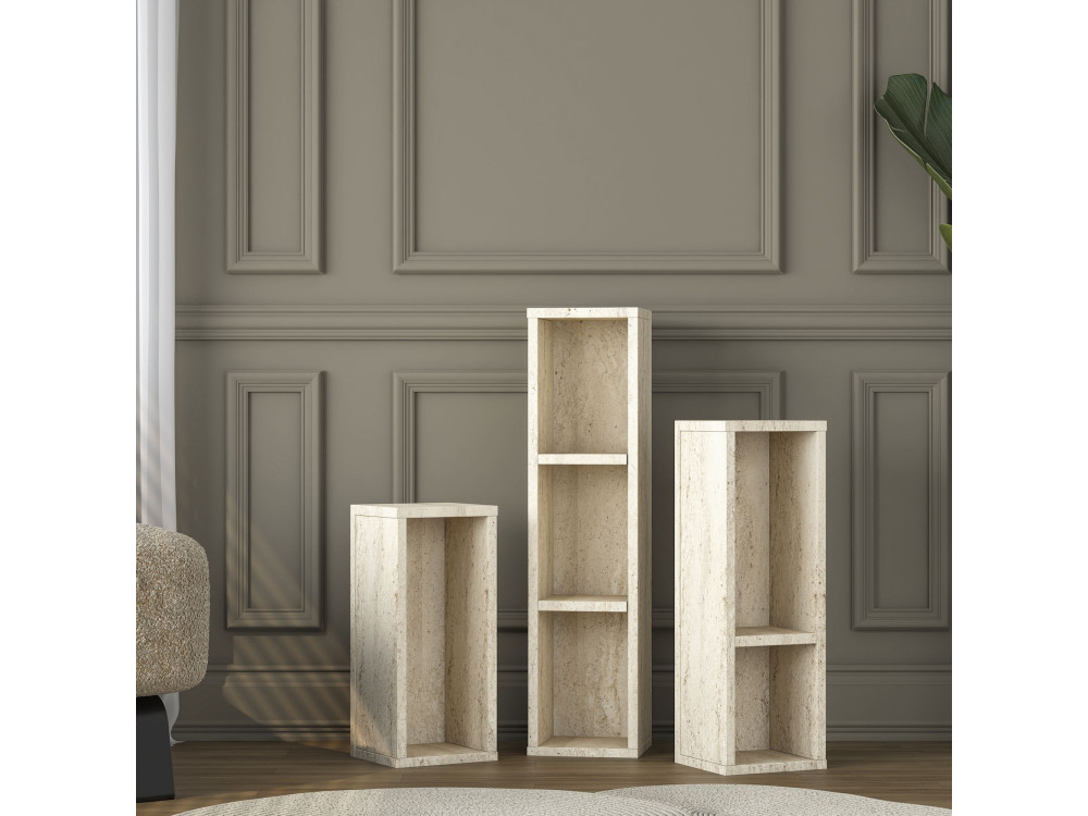 Set di tavolini in legno "AD106" - 20 x 18 x 80 cm - Travertino