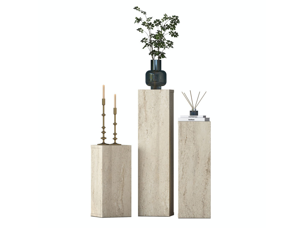 Set di tavolini in legno "AD106" - 20 x 18 x 80 cm - Travertino