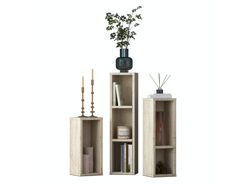 Set di tavolini in legno "AD106" - 20 x 18 x 80 cm - Travertino