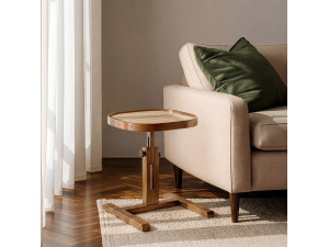 Tavolino in legno "Opus Kare 42" - 42 x 42 x 57 cm - Noce / Travertino
