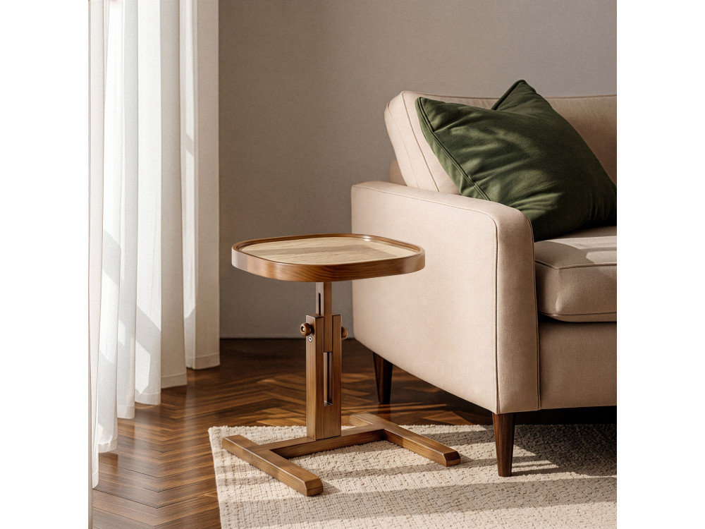 Tavolino in legno "Opus Kare 42" - 42 x 42 x 57 cm - Noce / Travertino