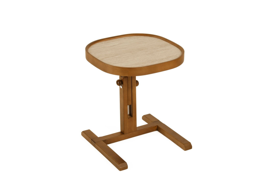 Tavolino in legno "Opus Kare 42" - 42 x 42 x 57 cm - Noce / Travertino