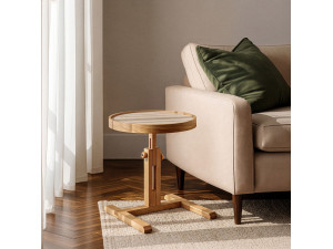 Tavolino in legno "Opus Yuvarlak 40" - 40 x 40 x 57 cm - Rovere / Travertino