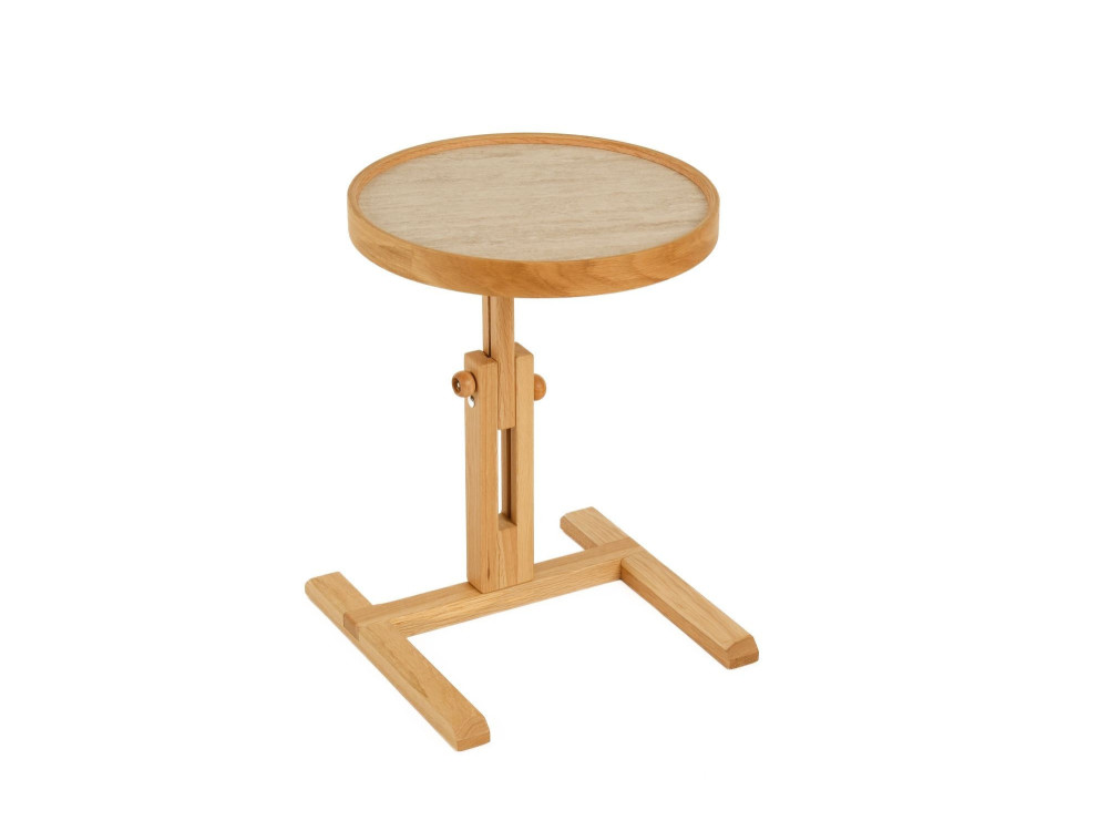Tavolino in legno "Opus Yuvarlak 40" - 40 x 40 x 57 cm - Rovere / Travertino