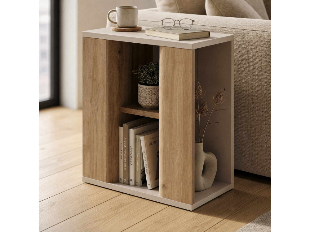 Tavolino in legno “VENTRO” - 45 x 25 x 51 cm - Naturale / Gres