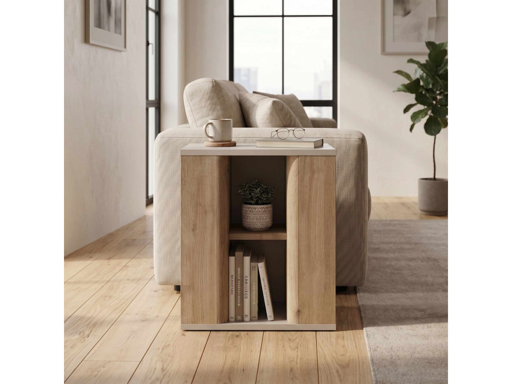 Tavolino in legno “VENTRO” - 45 x 25 x 51 cm - Naturale / Gres