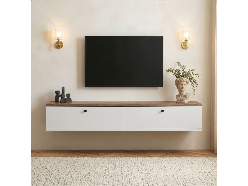 Mobile TV in legno "Linea 160" - 160 x 25 x 25 cm - Bianco