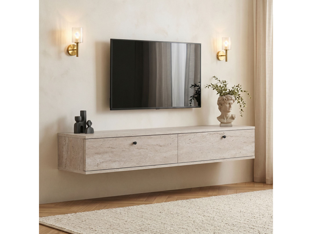 Mobile TV in legno "Linea 160" - 160 x 25 x 25 cm - Travertino