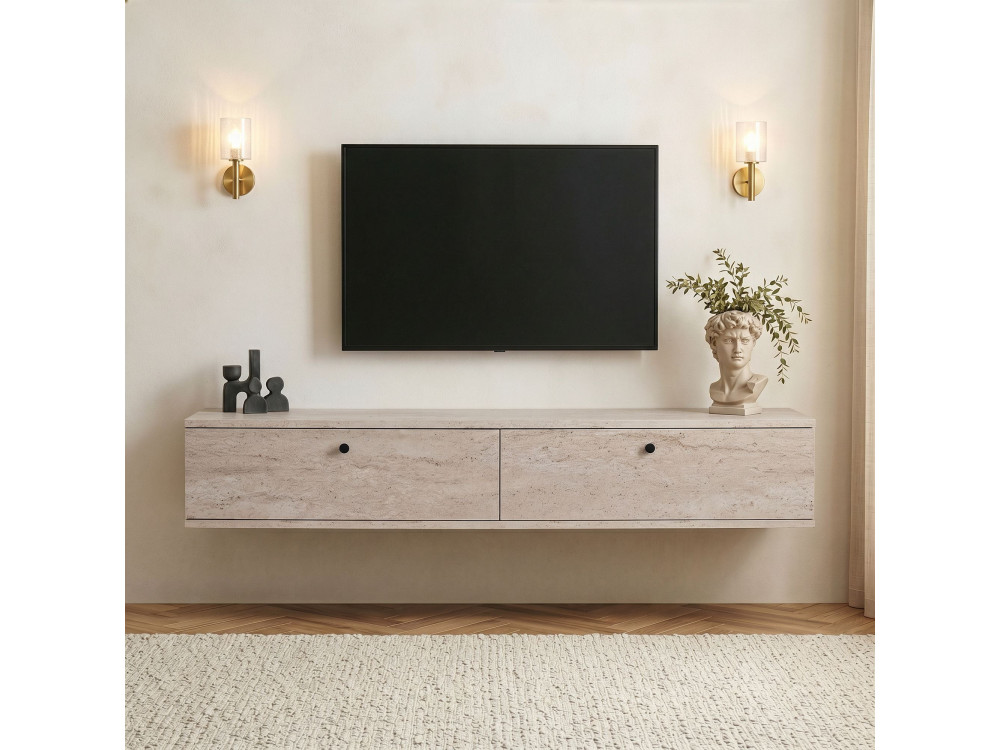 Mobile TV in legno "Linea 160" - 160 x 25 x 25 cm - Travertino