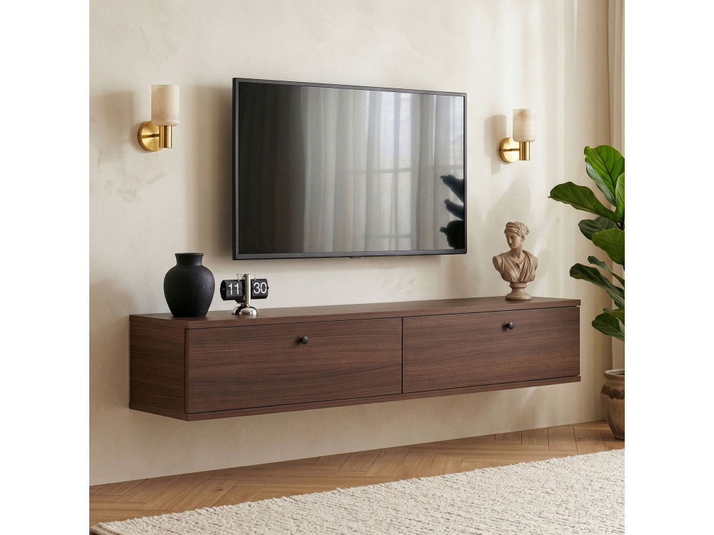 Mobile TV in legno "Linea 140" - 140 x 25 x 25 cm - Noce