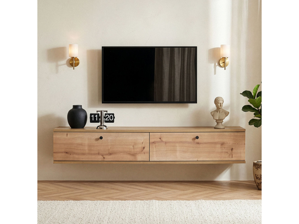 Mobile TV in legno "Linea 140" - 140 x 25 x 25 cm - Beige