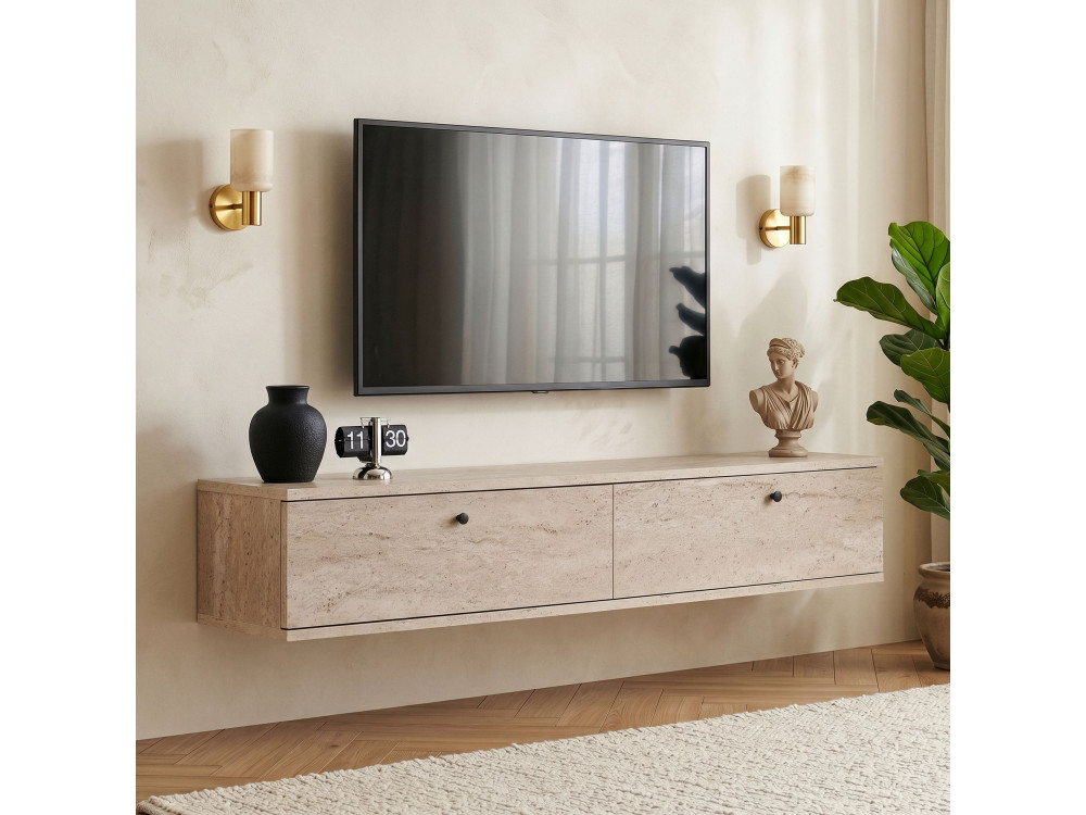 Mobile TV in legno "Linea 140" - 140 x 25 x 25 cm - Travertino