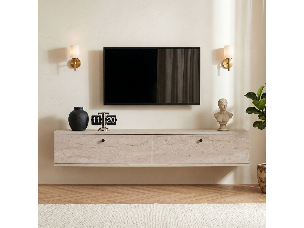Mobile TV in legno "Linea 140" - 140 x 25 x 25 cm - Travertino