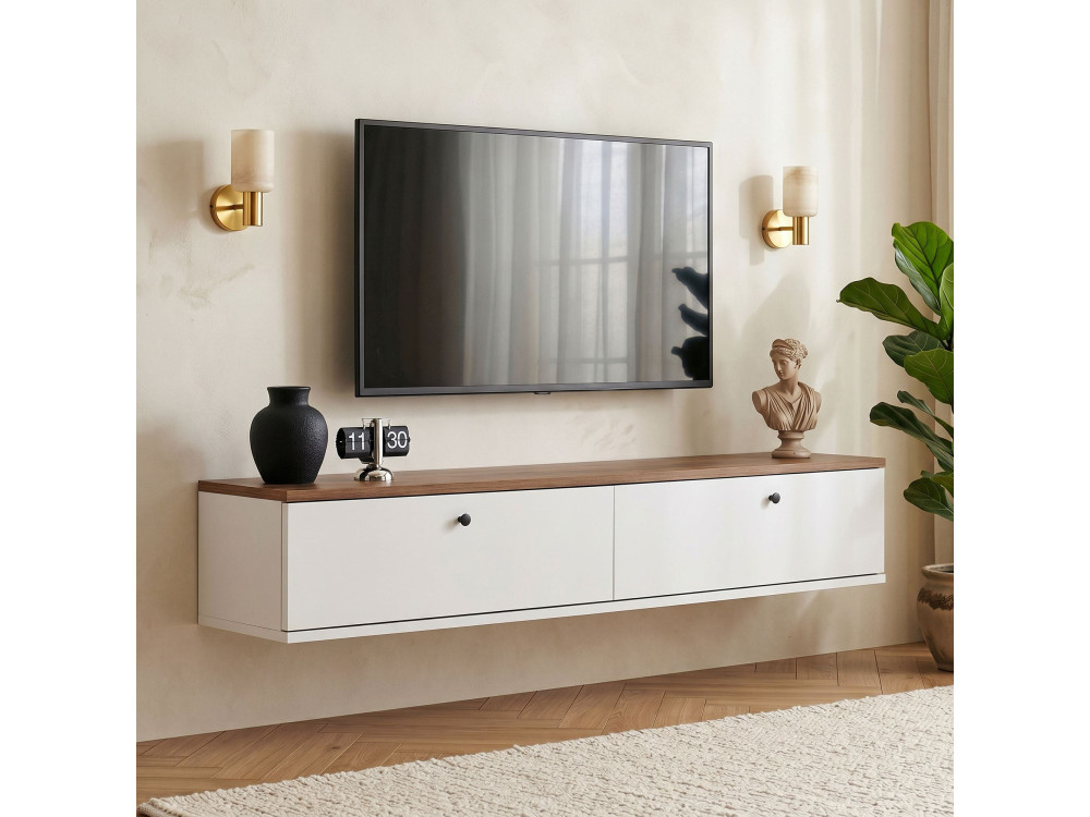 Mobile TV in legno "Ligne 140" - 140 x 25 x 25 cm - Bianco