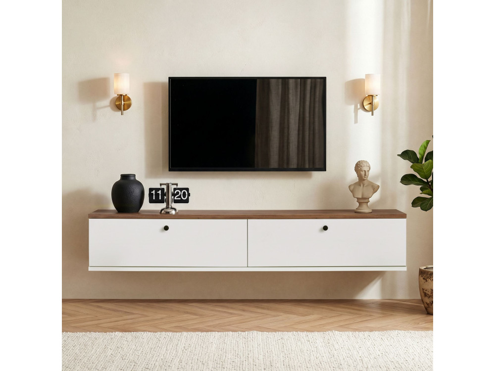 Mobile TV in legno "Ligne 140" - 140 x 25 x 25 cm - Bianco
