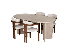 Set da pranzo con tavolo e sedie (5 pezzi) in legno “Meridia 4” - 180 x 90 x 75 cm - Bianco