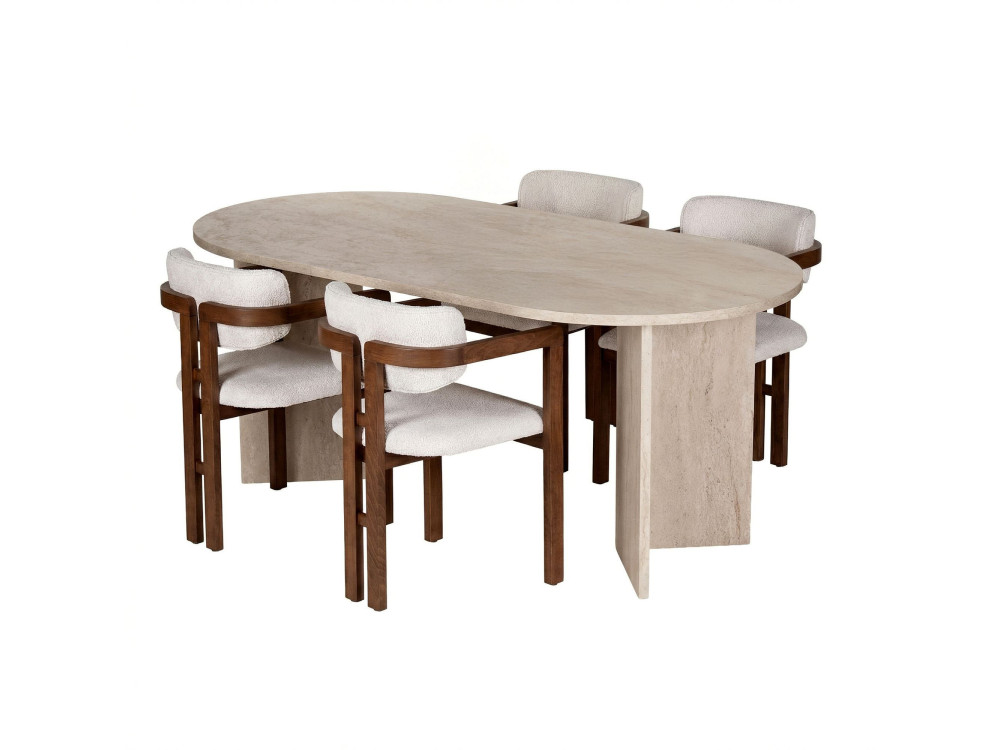 Set da pranzo con tavolo e sedie (5 pezzi) in legno “Meridia 4” - 180 x 90 x 75 cm - Bianco
