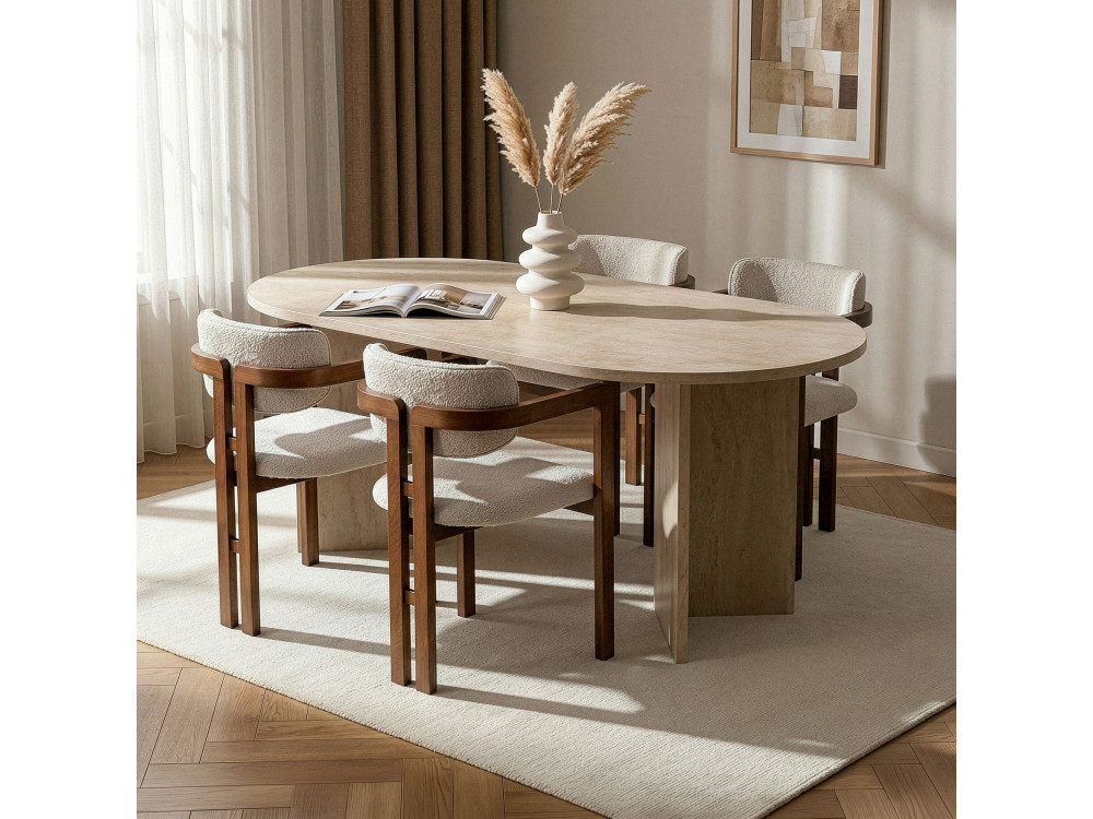 Set da pranzo con tavolo e sedie (5 pezzi) in legno “Meridia 4” - 180 x 90 x 75 cm - Bianco