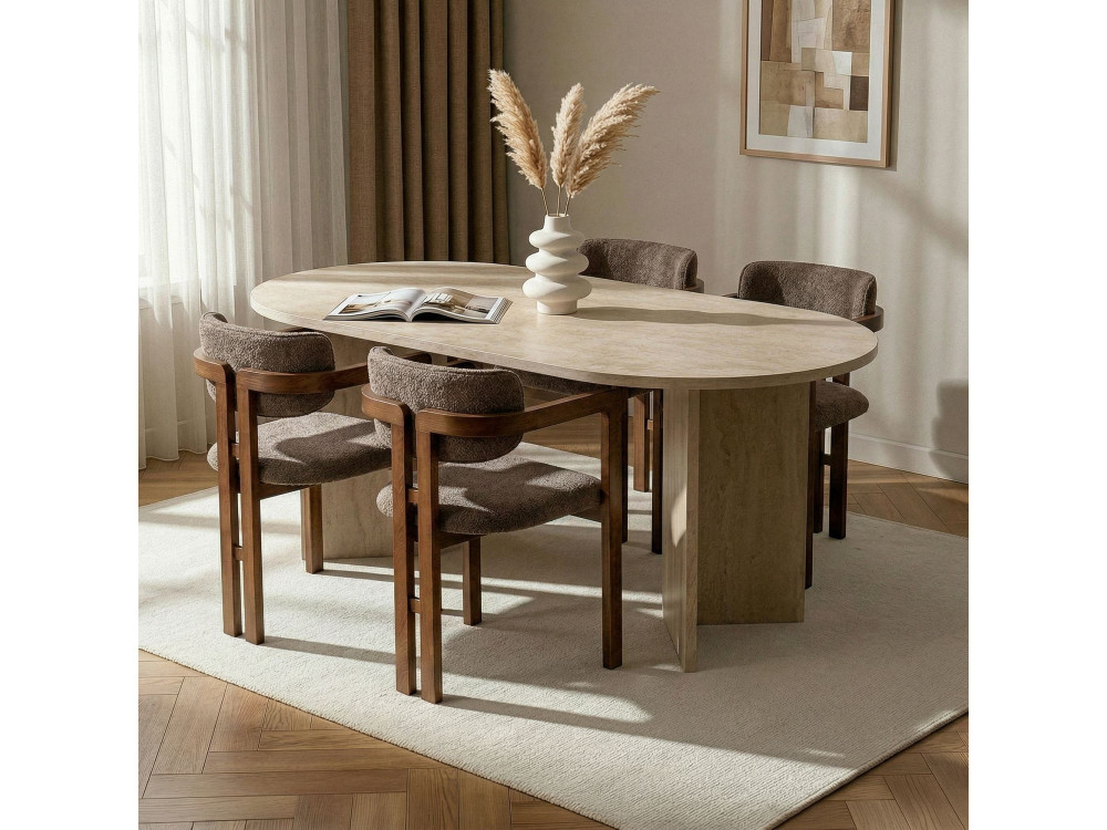 Set da pranzo composto da tavolo e sedie (5 pezzi) in legno "Meridia 4" - 180 x 90 x 75 cm - Marrone