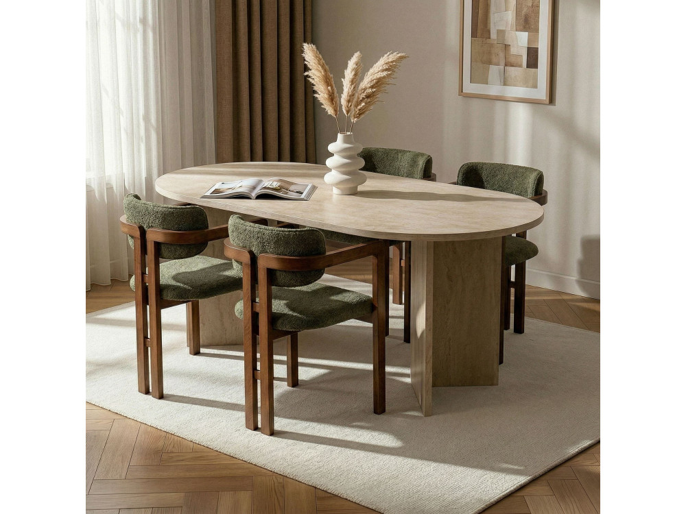Set da pranzo composto da tavolo e sedie (5 pezzi) in legno "Meridia 4" - 180 x 90 x 75 cm - Verde