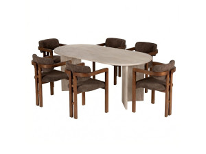 Set da pranzo composto da tavolo e sedie (7 pezzi) in legno "Meridia 6" - 180 x 90 x 75 cm - Marrone