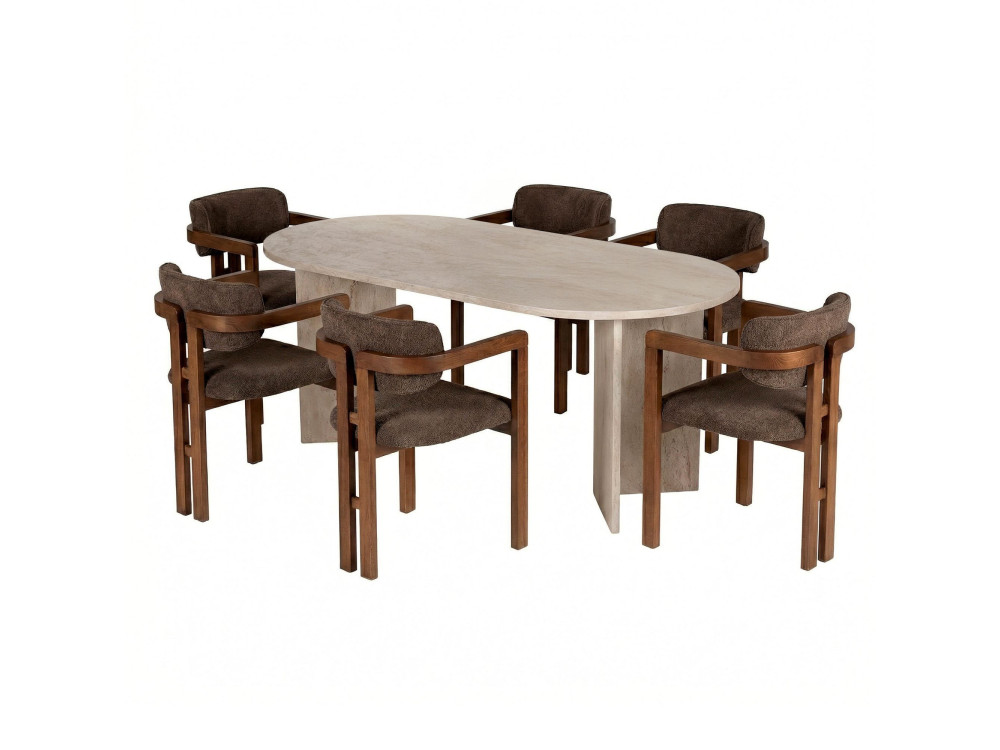 Set da pranzo composto da tavolo e sedie (7 pezzi) in legno "Meridia 6" - 180 x 90 x 75 cm - Marrone