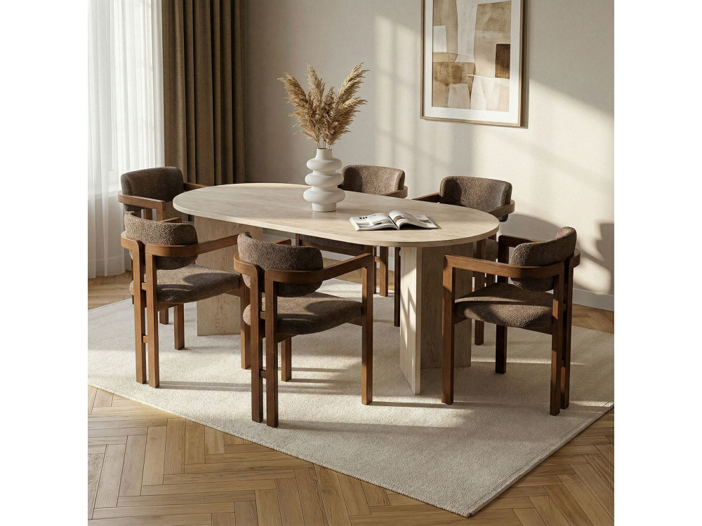 Set da pranzo composto da tavolo e sedie (7 pezzi) in legno "Meridia 6" - 180 x 90 x 75 cm - Marrone