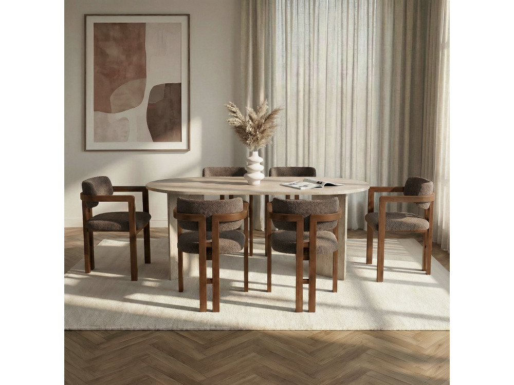 Set da pranzo composto da tavolo e sedie (7 pezzi) in legno "Meridia 6" - 180 x 90 x 75 cm - Marrone