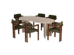 Set da pranzo composto da tavolo e sedie (7 pezzi) in legno "Meridia 6" - 180 x 75 x 90 cm - Verde