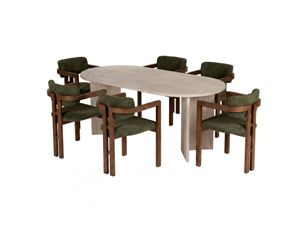 Set da pranzo composto da tavolo e sedie (7 pezzi) in legno "Meridia 6" - 180 x 75 x 90 cm - Verde