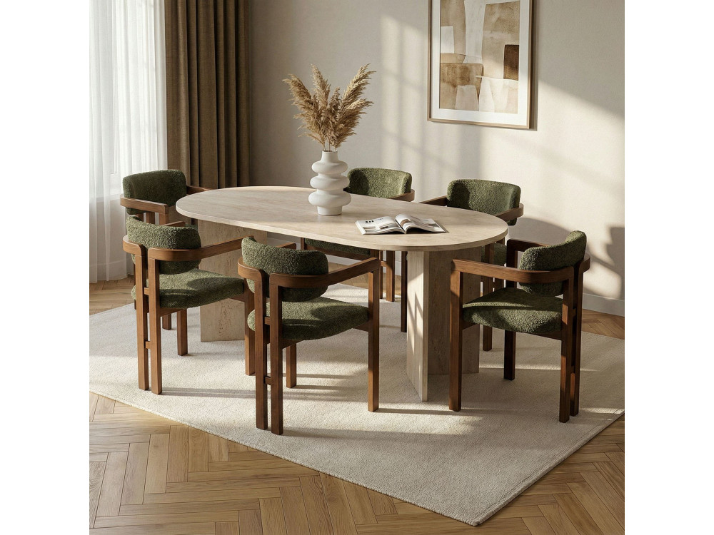 Set da pranzo composto da tavolo e sedie (7 pezzi) in legno "Meridia 6" - 180 x 75 x 90 cm - Verde