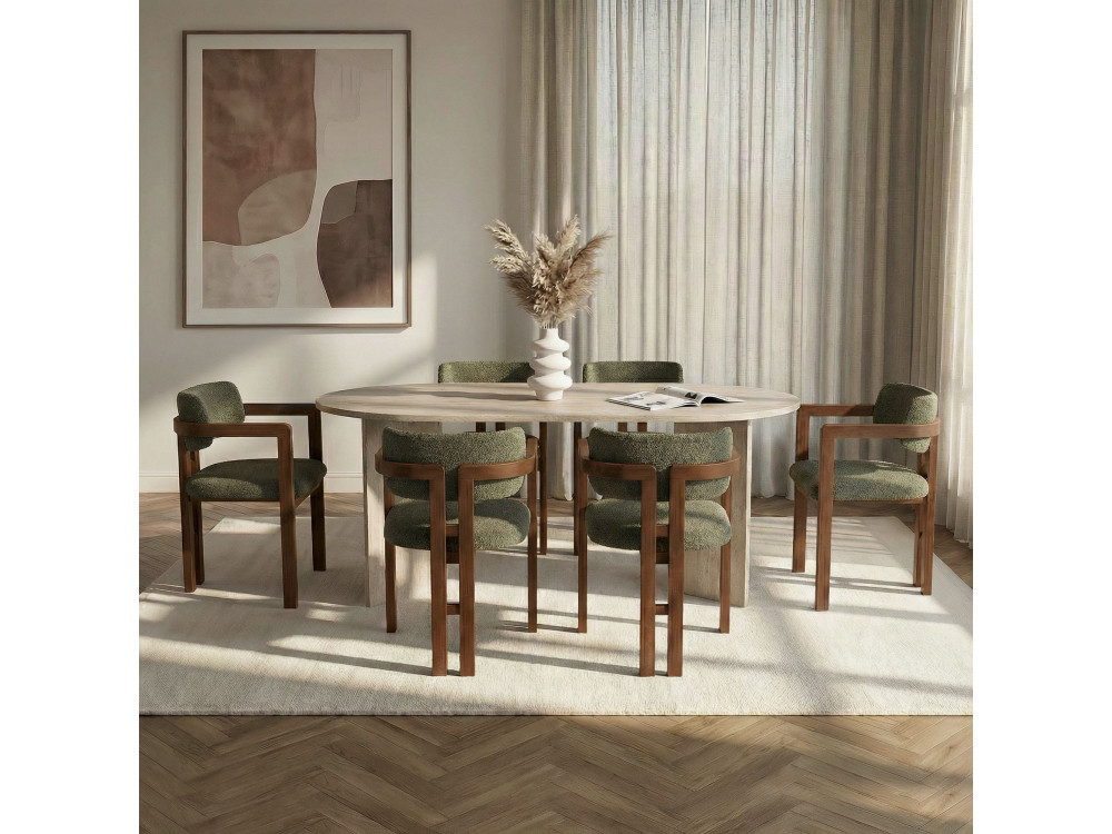 Set da pranzo composto da tavolo e sedie (7 pezzi) in legno "Meridia 6" - 180 x 75 x 90 cm - Verde