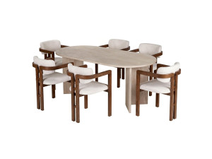 Set da pranzo composto da tavolo e sedie (7 pezzi) in legno "Meridia 6" - 180 x 90 x 75 cm - Bianco