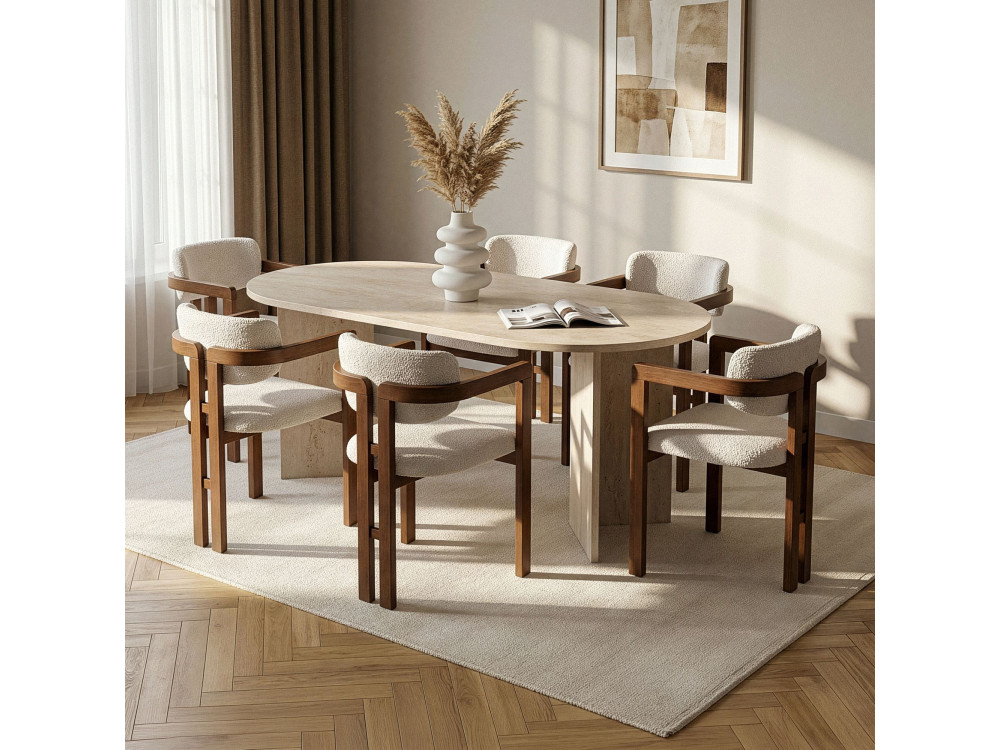 Set da pranzo composto da tavolo e sedie (7 pezzi) in legno "Meridia 6" - 180 x 90 x 75 cm - Bianco