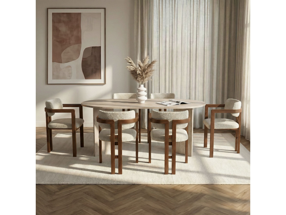 Set da pranzo composto da tavolo e sedie (7 pezzi) in legno "Meridia 6" - 180 x 90 x 75 cm - Bianco