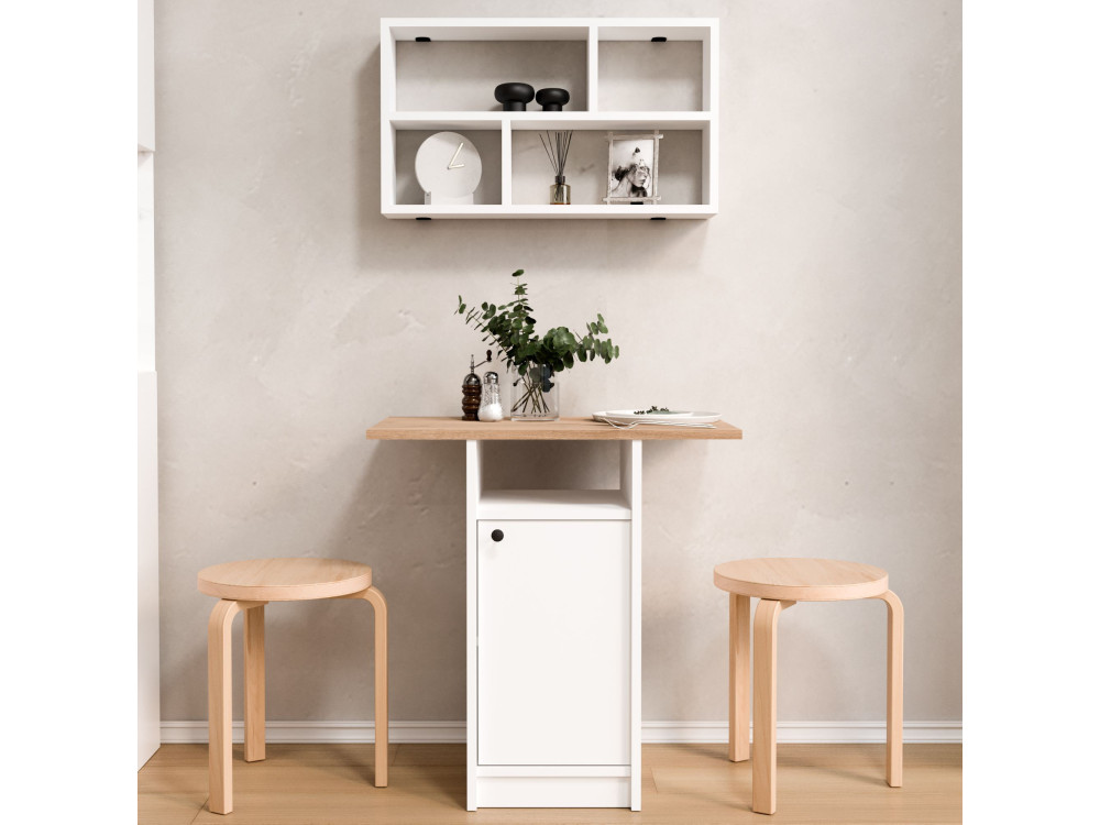 Set composto da tavolo da pranzo e mensola da parete (2 pezzi) in legno "Nord" - 72 x 44 x 74 cm - Bianco