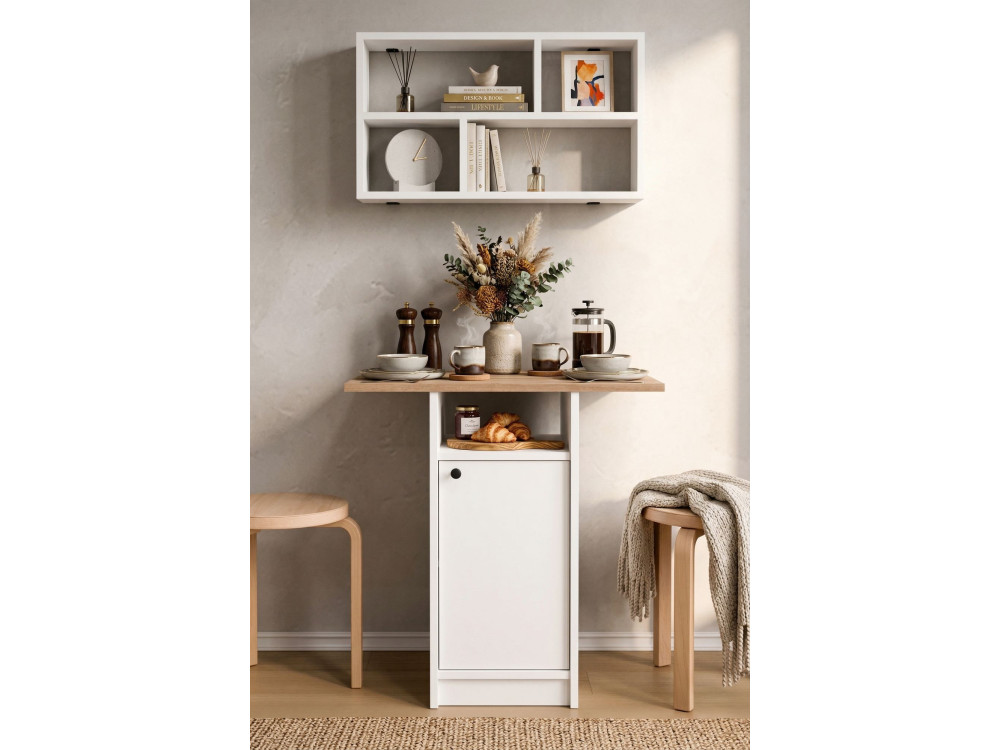 Set composto da tavolo da pranzo e mensola da parete (2 pezzi) in legno "Nord" - 72 x 44 x 74 cm - Bianco