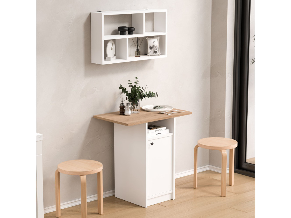 Set composto da tavolo da pranzo e mensola da parete (2 pezzi) in legno "Nord" - 72 x 44 x 74 cm - Bianco