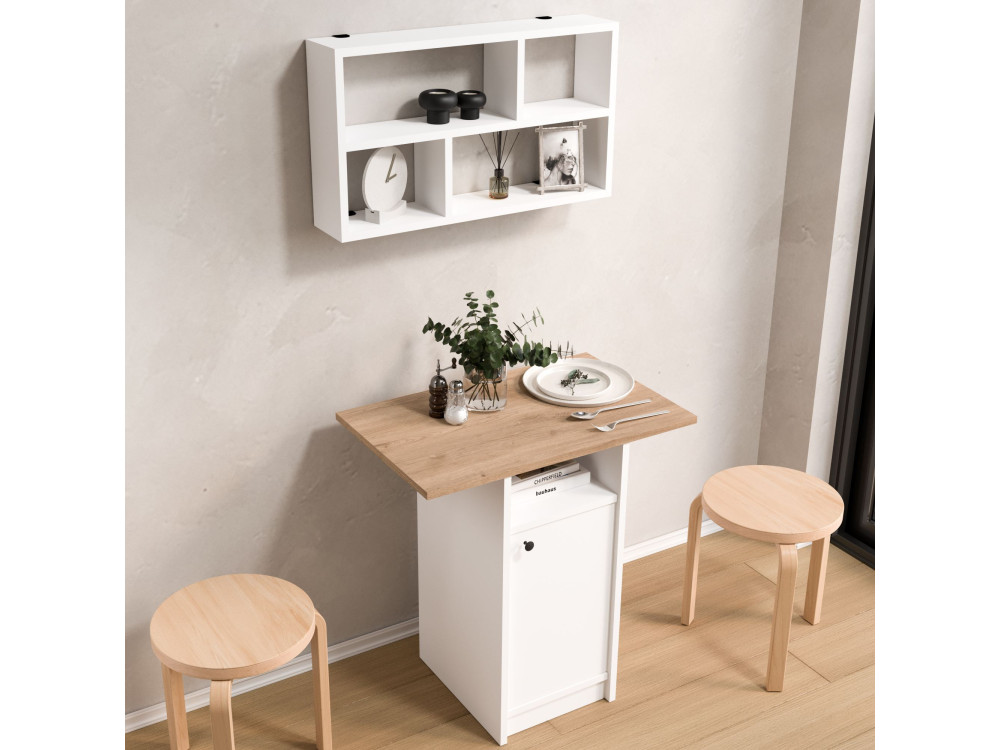 Set composto da tavolo da pranzo e mensola da parete (2 pezzi) in legno "Nord" - 72 x 44 x 74 cm - Bianco