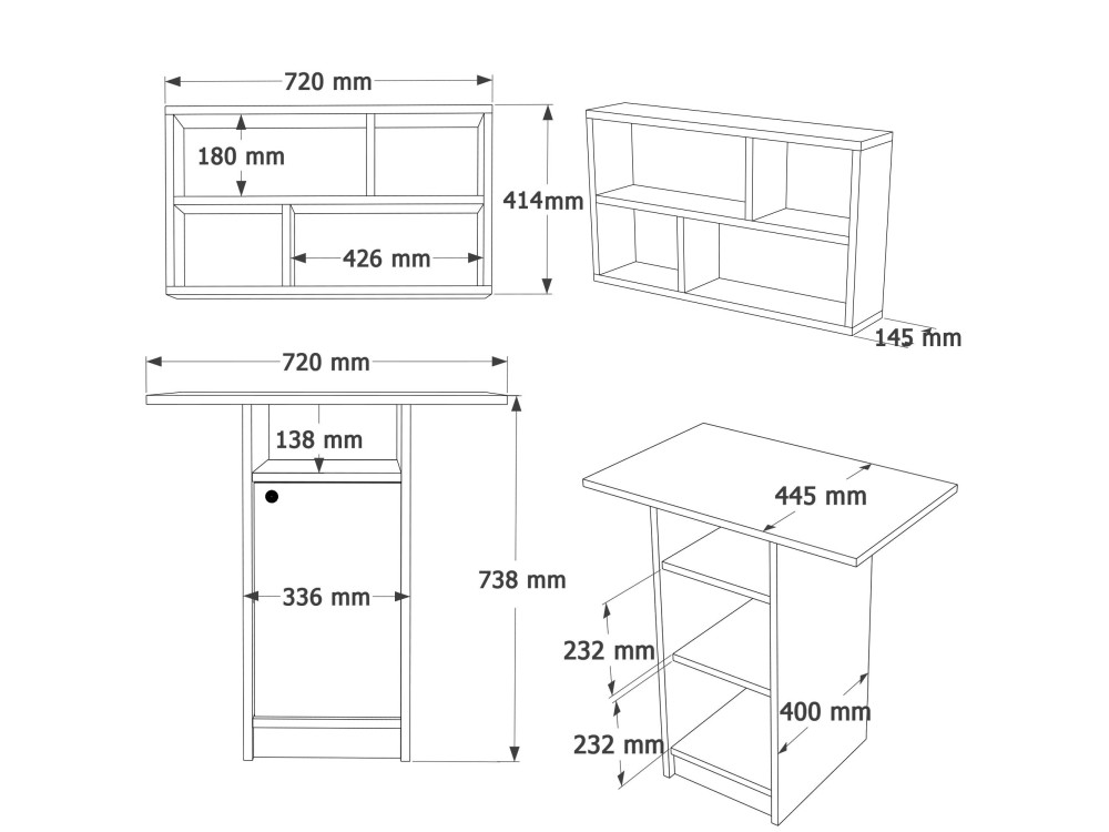 Set composto da tavolo da pranzo e mensola da parete (2 pezzi) in legno "Nord" - 72 x 44 x 74 cm - Bianco