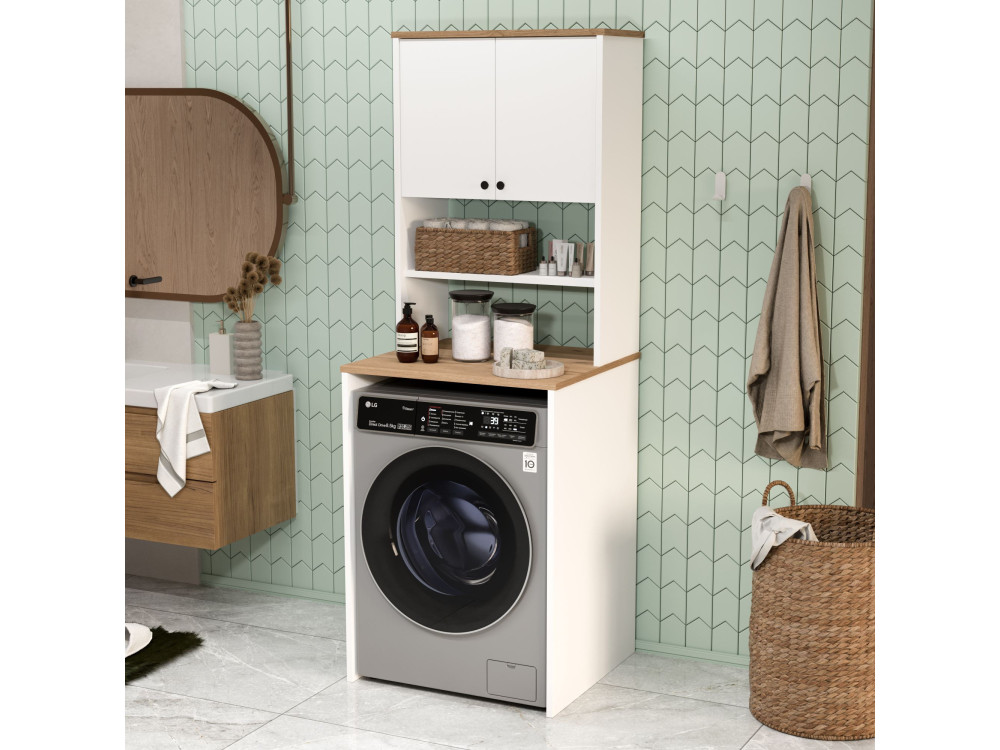 Mobile per lavatrice in legno "Nord" - 66 x 60 x 183 cm - Bianco
