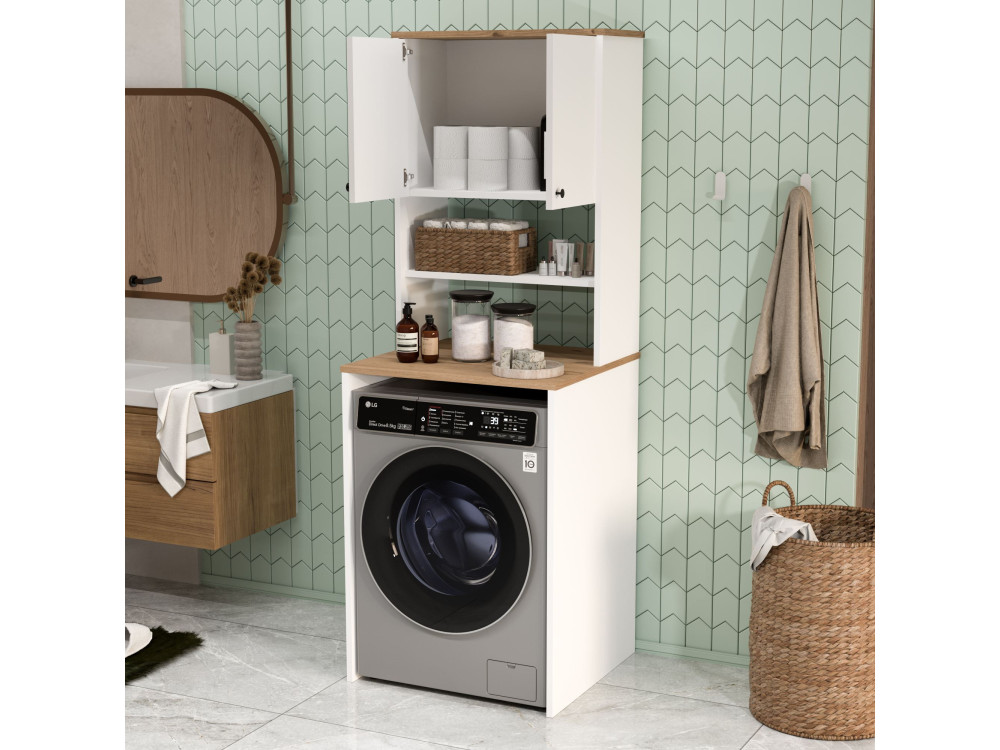 Mobile per lavatrice in legno "Nord" - 66 x 60 x 183 cm - Bianco