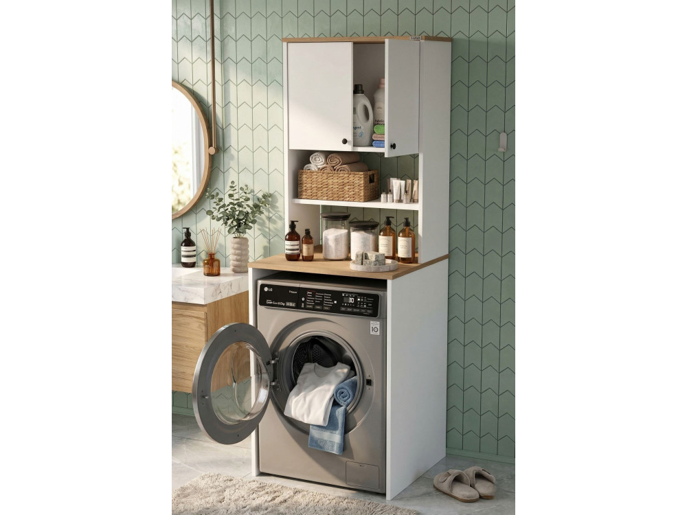 Mobile per lavatrice in legno "Nord" - 66 x 60 x 183 cm - Bianco