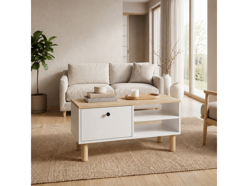 Tavolino in legno "Aris" - 90 x 38,8 x 60 cm - Rovere Saphir / Bianco