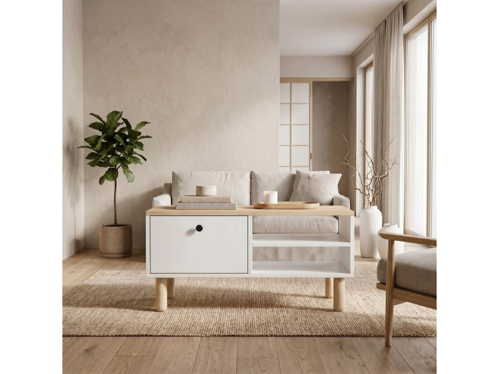Tavolino in legno "Aris" - 90 x 38,8 x 60 cm - Rovere Saphir / Bianco
