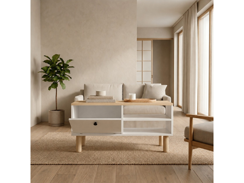 Tavolino in legno "Aris" - 90 x 38,8 x 60 cm - Rovere Saphir / Bianco
